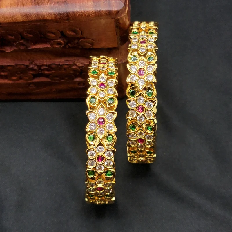 Stackable Silver Bangles-Antique Gold White AD Zircon (CZ) Stone Floral Red Green Kemp  Bangle