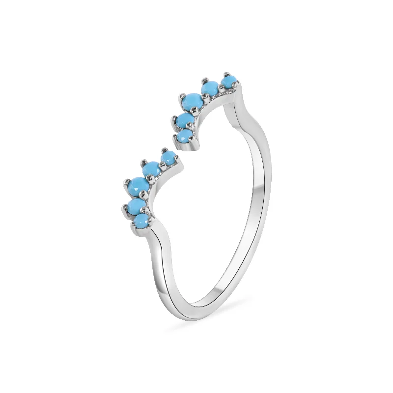 Silver and Gold Rings-Rhodium Plated 925 Sterling Silver Turquoise Wave Ring - BGR01309