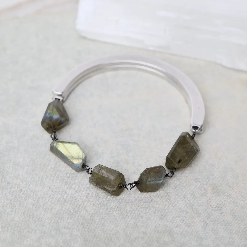 Unique Wedding Bracelet Sets-Single Bead Chain of Labradorite Bracelet