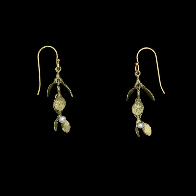 Pearl Stud Earrings-Mistletoe Earrings - Dangle Wire