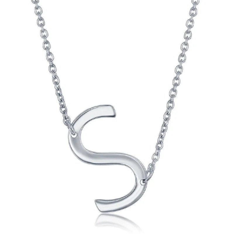 Fashionable Layered Necklaces-Sterling Silver Sideways S Initial Necklace