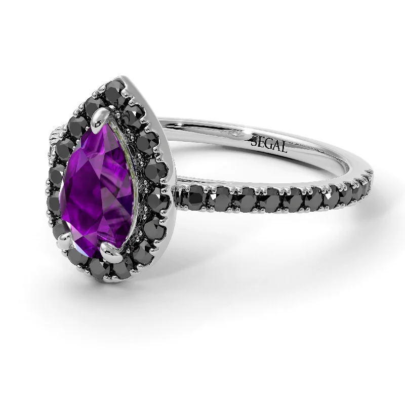 Men’s Statement Rings-Pear Shaped Halo Amethyst Ring - Janet No. 306