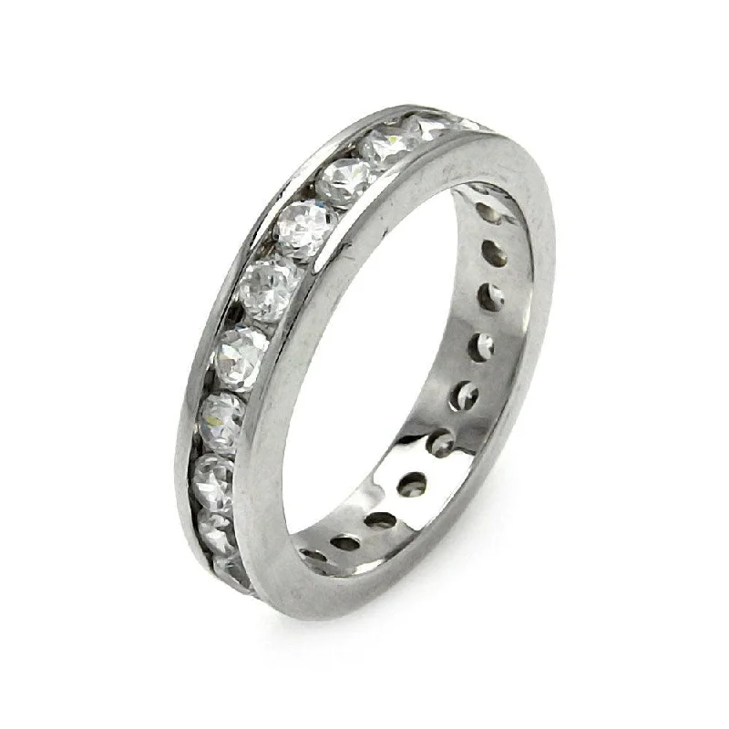 Stylish Adjustable Rings-Silver 925 Rhodium Plated Channel Set CZ Stackable Eternity Ring - STR00123