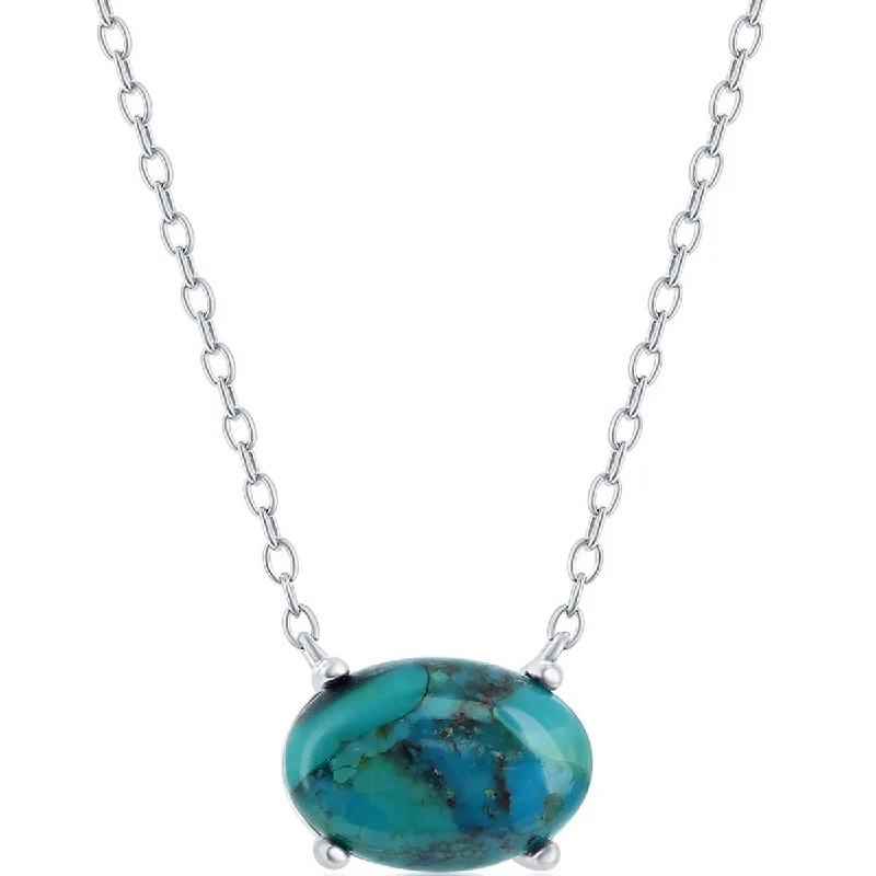 Delicate Gold Necklaces-Classic Women's Necklace - Sterling Silver Oval Turquoise | M-6847