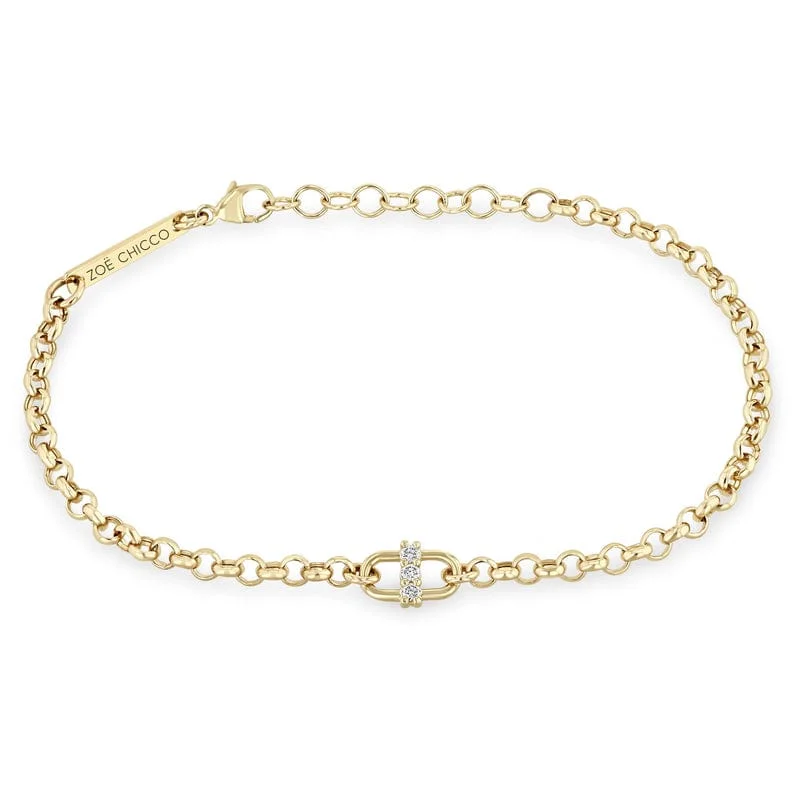 Statement Cuff Bracelets-14k Prong Set Diamond Medium Rolo Chain Bracelet