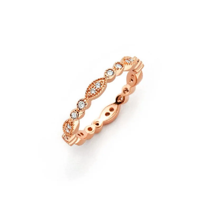 Customizable Engagement Bands-Silver 925 Rose Gold Plated Clear Round and Marquise CZ Stackable Eternity Ring - BGR00537RGP