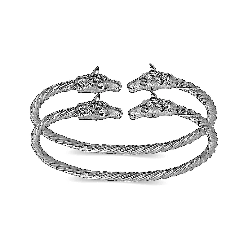 Crystal Bangle Bracelets-Better Jewelry Horse Ends Coiled Rope West Indian Bangles .925 Sterling Silver (MADE IN USA)  (pair)