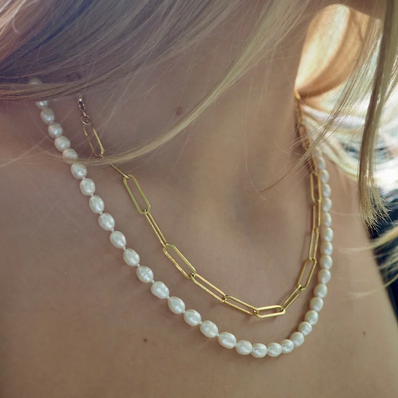 Wedding Gold Necklaces-ANDI PEARL + CHAIN NECKLACE