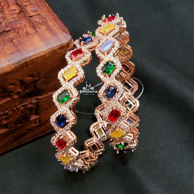 Statement Gold Bangles-Multicolor Rose Gold AD Zircon (CZ) Bangle