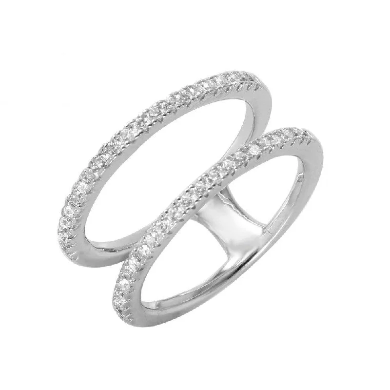 Customizable Bridal Rings-Silver 925 Rhodium Plated Twin Band CZ Ring - GMR00042