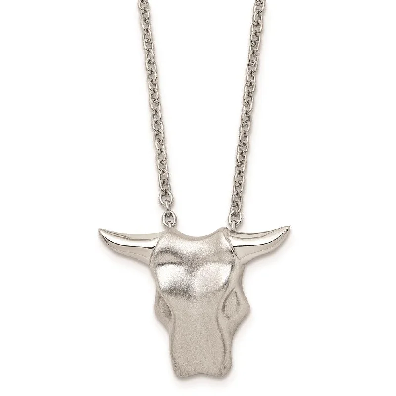 Fashionable Necklaces for Women-Stainless Steel Brushed Bull Head Necklace