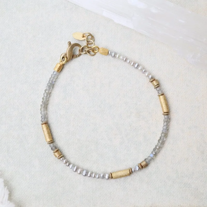 Dainty Gold Bracelets-Labradorite & Grey Pearl Bracelet