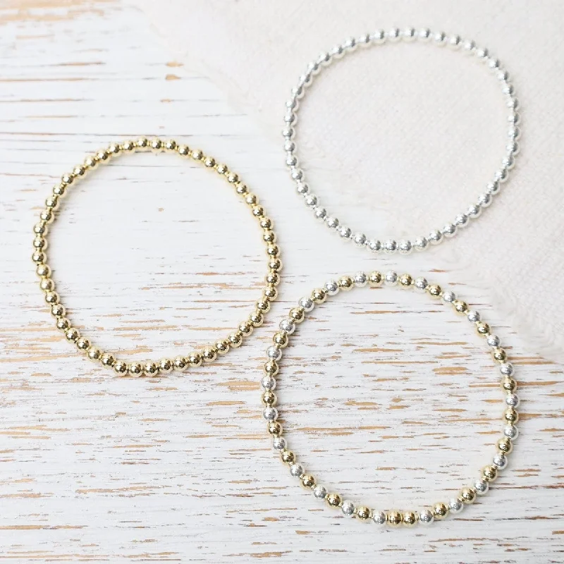 Statement Gold Bracelets-4mm Classic Ball Bracelet in Silver, Gold, or Two Tone