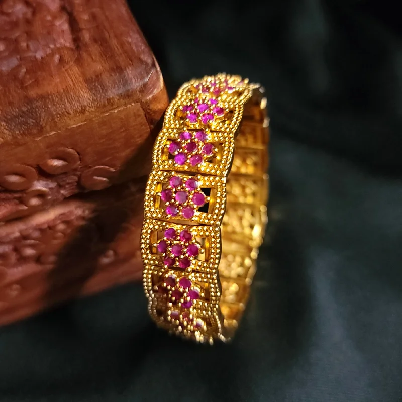 Custom Silver Bangles-Matte Gold Openable Ruby AD Zircon Bangle