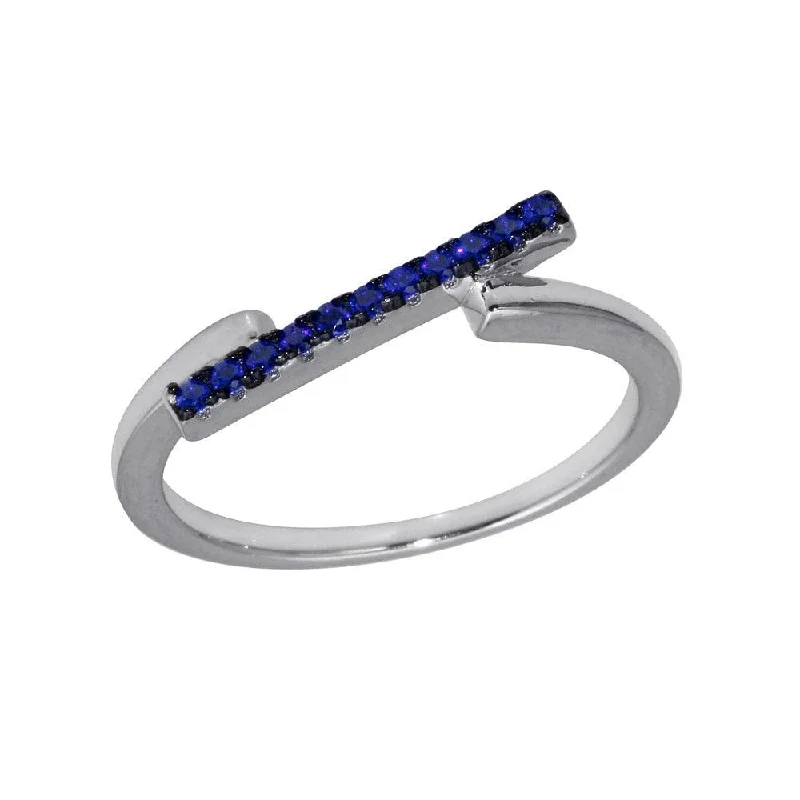 Engagement Ring with Sapphire-Rhodium Plated 925 Sterling Silver Blue CZ Bar Ring - BGR01234BLU