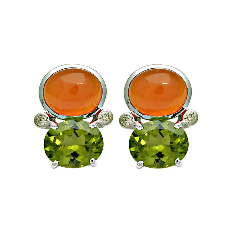 Diamond Hoop Earrings-Earrings-Peridot, Cornelian and Diamond