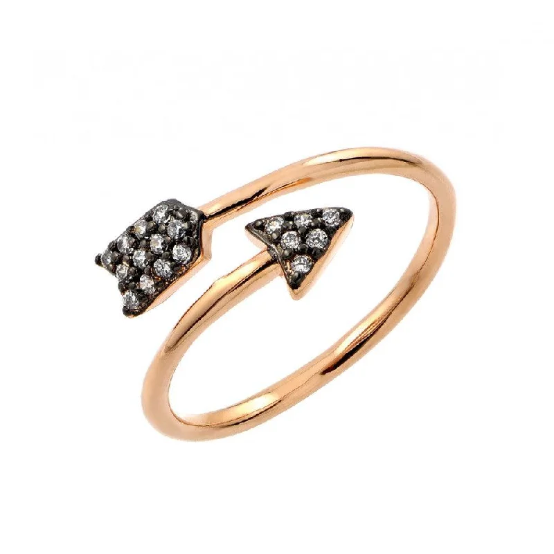 Gemstone Engagement Rings-Silver 925 Black Rhodium and Gold Plated 2 Toned Clear CZ Arrow Ring - BGR00860