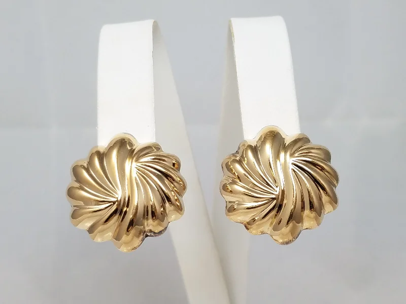 Rose Gold Hoop Earrings-14k Yellow Gold Round Hollow 3D Fluted Earrings