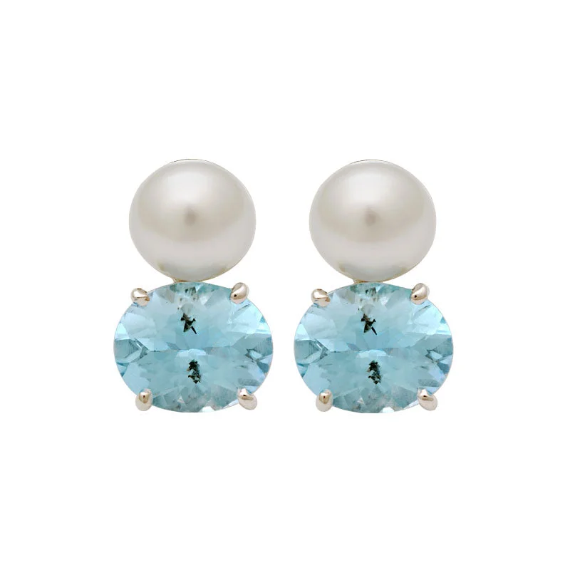 Stylish Drop Earrings-Earrings-Blue Topaz and South Sea Pearl