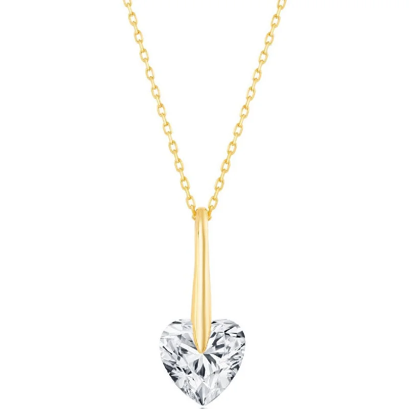 Customizable Gemstone Necklaces-Classic Women's Necklace - Gold Plated Sterling Silver 10mm Heart CZ | M-6779-GP