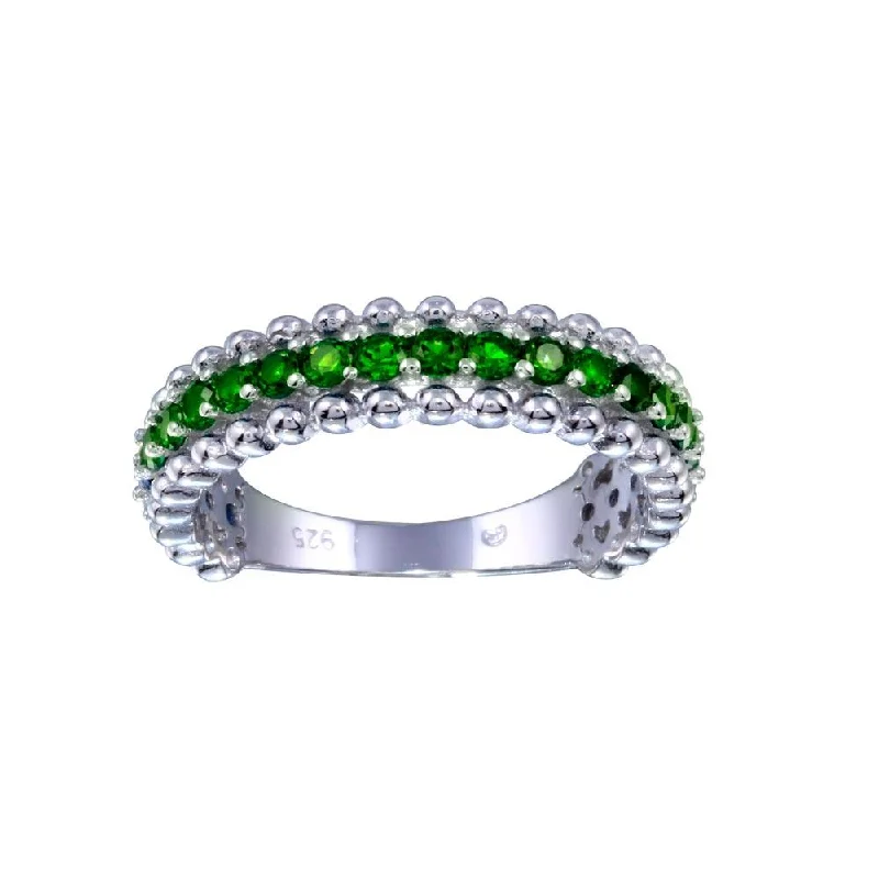 Beautiful Wedding Ring Sets-Rhodium Plated 925 Sterling Silver Green CZ Ring - BGR01318GRN