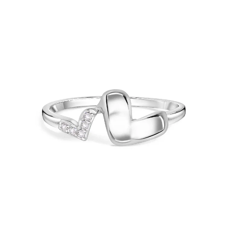 Modern Diamond Rings-Rhodium Plated 925 Sterling Silver Twin Hearts Clear CZ 1.7mm Ring - BGR01368