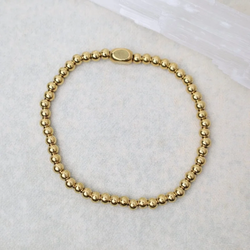 Men's Silver Bracelets-4mm Plain Ball Bracelet in Gold Plated Stainless Steel