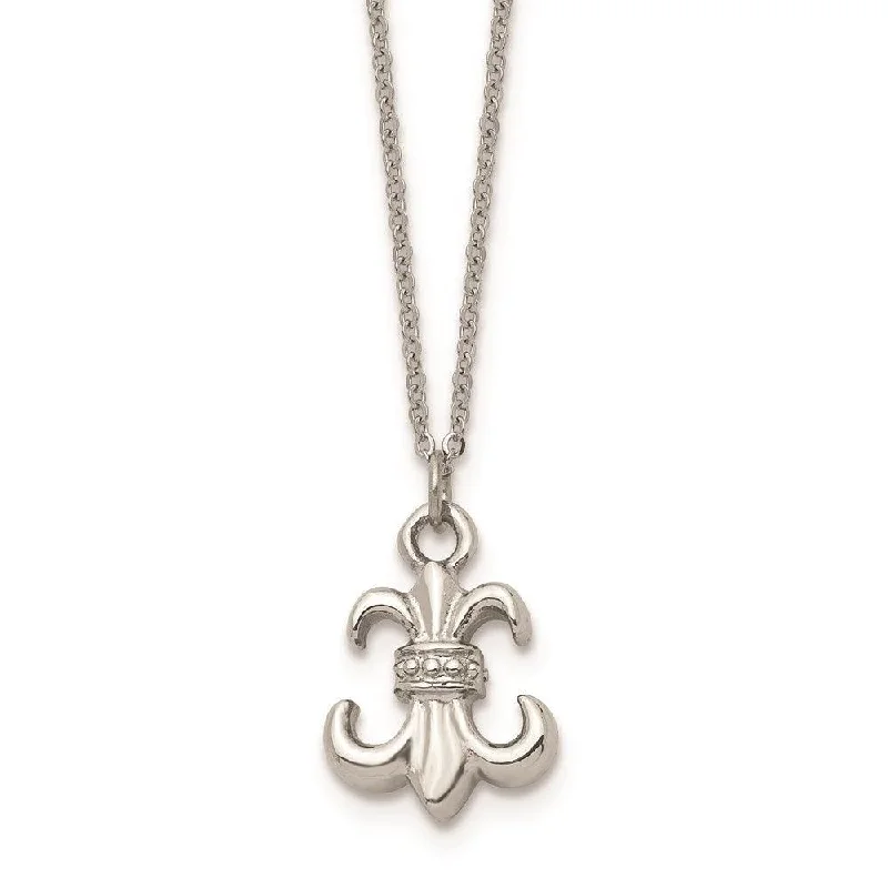 Sparkling Silver Pendant Necklaces-Stainless Steel Polished Fleur de Lis with 2 ext. Necklace