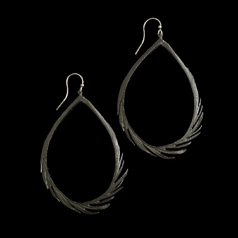 Unique Crystal Earrings-Feather Earring - Large Teardrop Wire Gunmetal