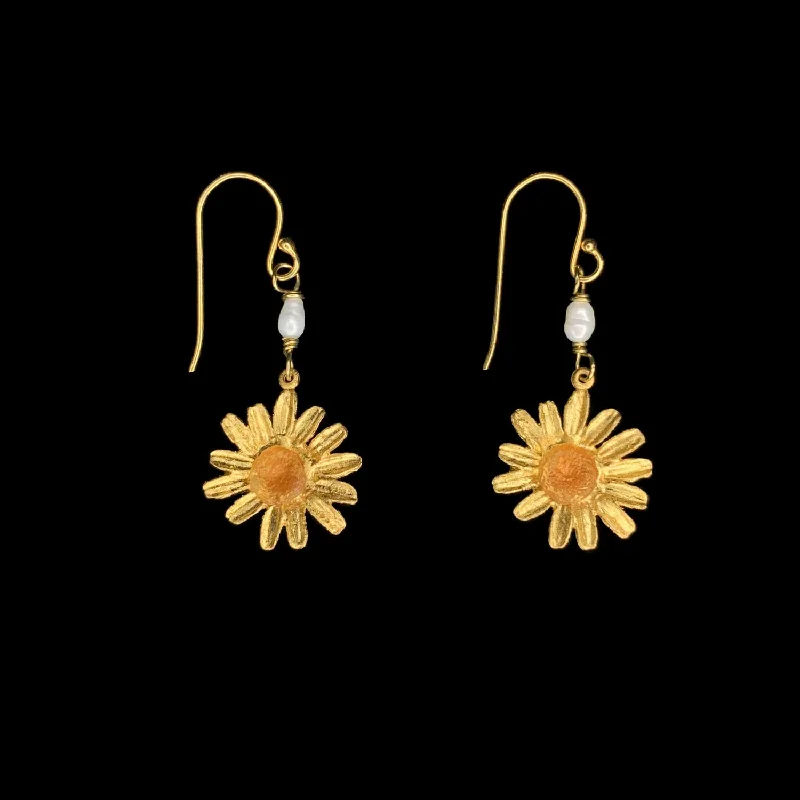 Large Silver Hoop Earrings-Yellow Butter Daisy Earrings - Pearl Wire