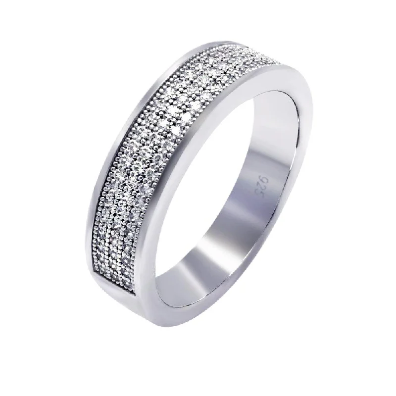 Trendy Rings for Men-Silver 925 Rhodium Plated Half Micro Pave CZ Ring - ACR00044