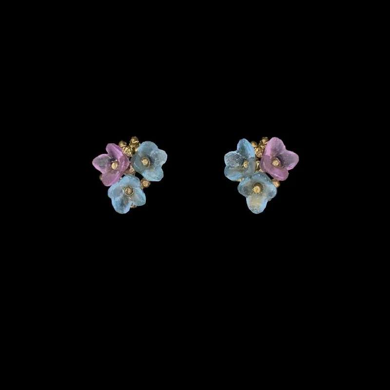 Sparkly Silver Earrings-Hydrangea Teller Blue Earrings - Petite Post