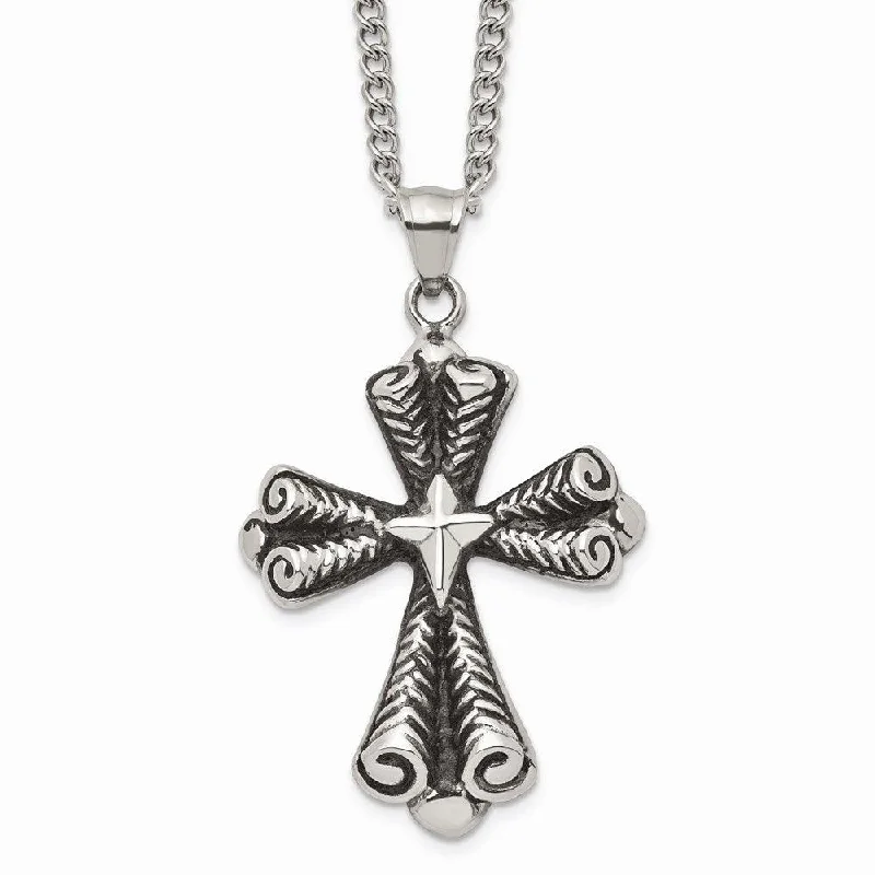 Trendy Choker Necklaces-Stainless Steel Antiqued Cross Necklace