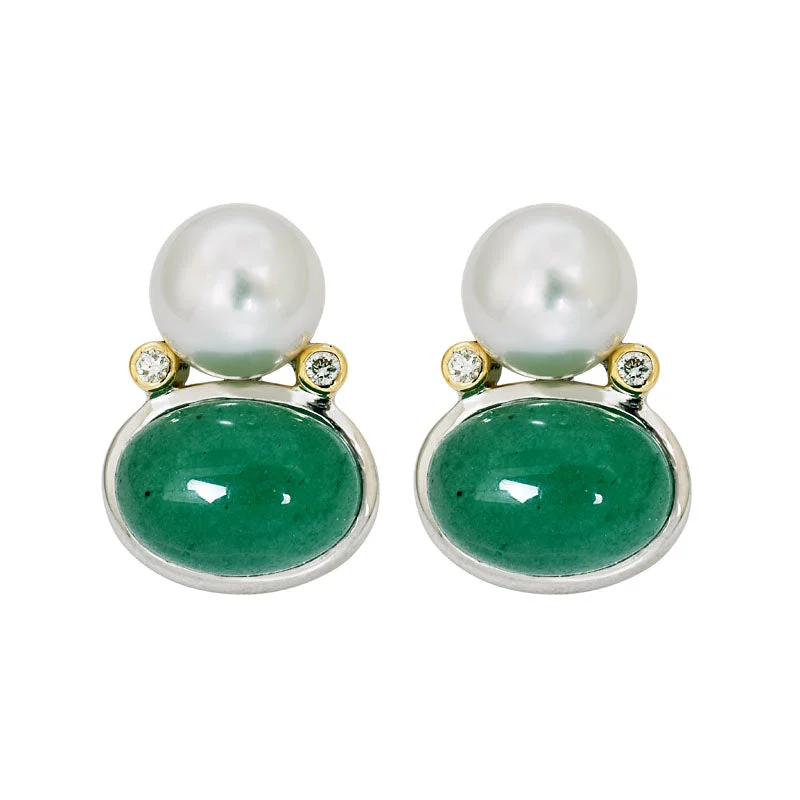 Gemstone Earrings for Weddings-Earrings- Aventurine, South Sea Pearl and Diamond