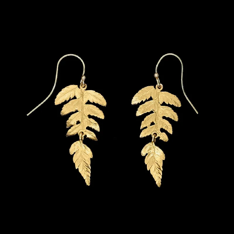 Affordable Gold Earrings-Fine Fern Earrings - Single Leaf Wire