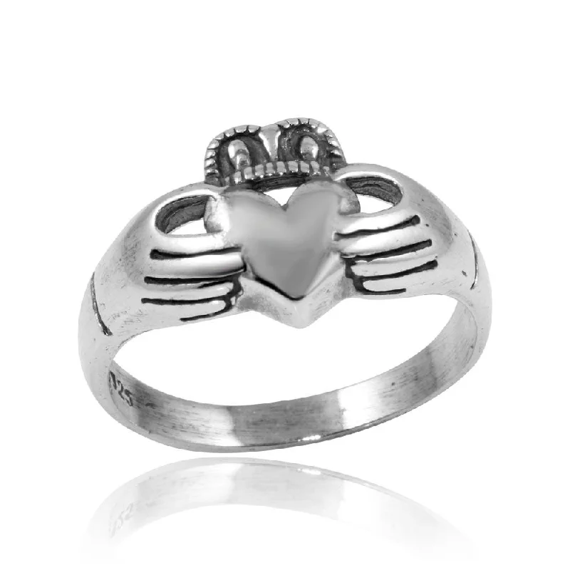 Designer Bridal Rings-High Polished 925 Sterling Silver Claddagh Ring - CR00745