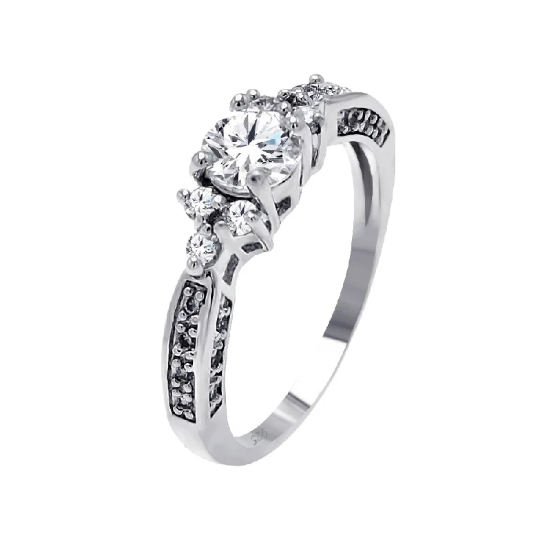 Unique Solitaire Rings-Silver 925 Rhodium Plated Clear Round Center CZ Bridal Ring - BGR00466