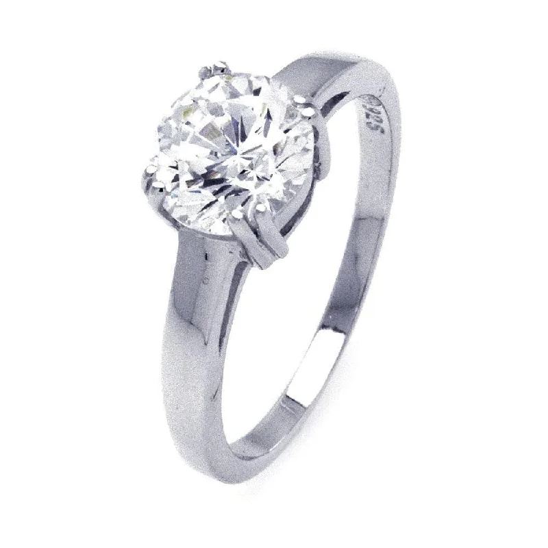 Vintage Style Diamond Rings-Silver 925 Rhodium Plated CZ Solitaire Ring - STR00790