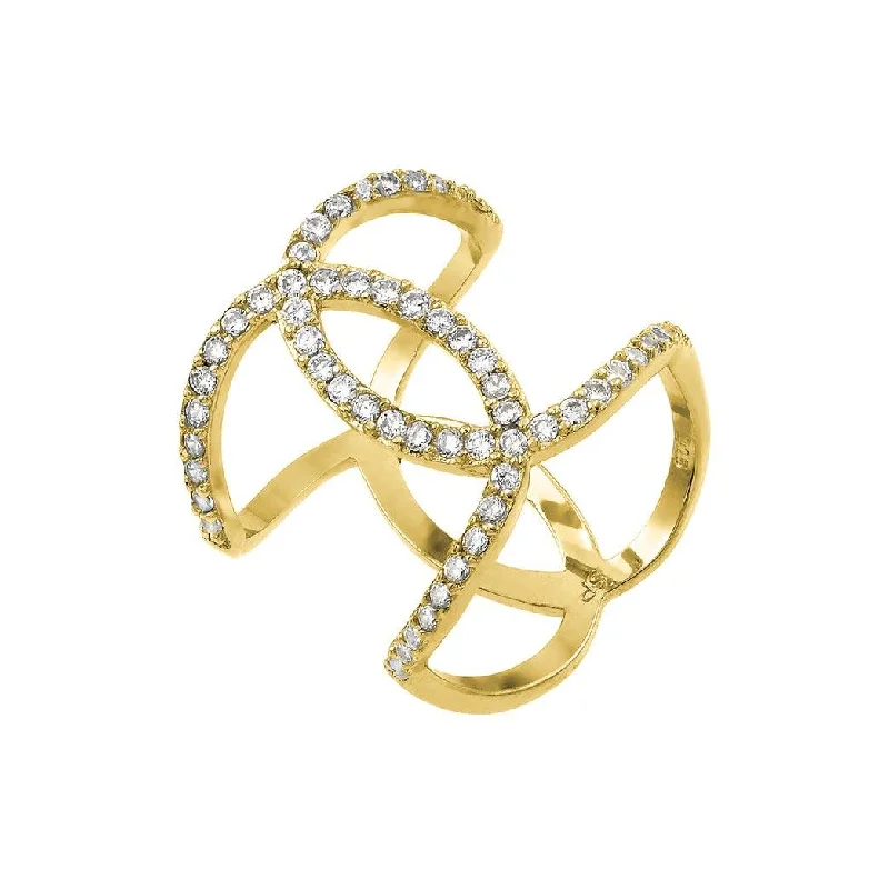 Adjustable Silver Rings-Gold Plated 925 Sterling Silver Knotted CZ Ring - STR01008GP