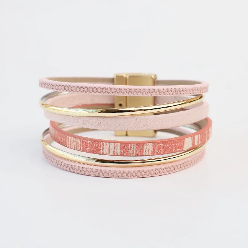 Designer Gemstone Tennis Bracelets-Matte Gold Pink Print Bracelet