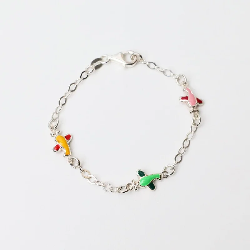 Modern Diamond Bracelets-Sterling Silver Child's Bracelet with Enamel Planes