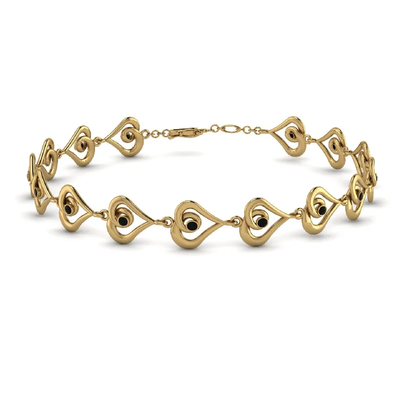 Simple Gold Cuff Bracelets-Heart Black Diamond Bracelet - Martha No. 7