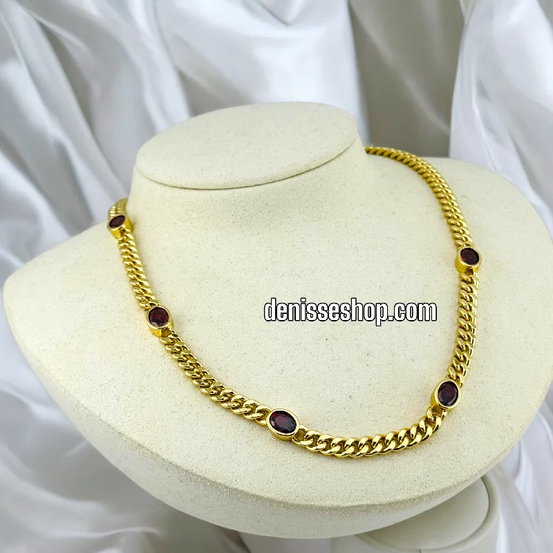 Layered Diamond Necklaces-14K SHINY CUBAN MARRON STONES NECKLACE SET N81