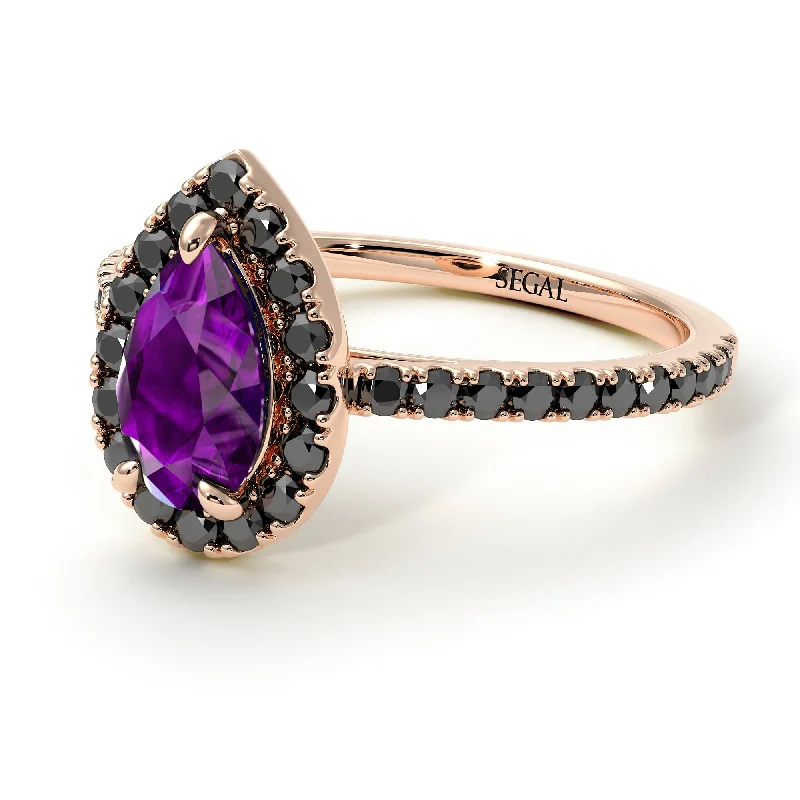 Beautiful Wedding Rings-Pear Shaped Halo Amethyst Ring - Janet No. 305