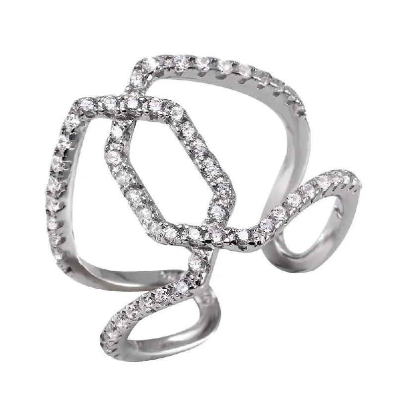 Fashionable Statement Rings-Silver 925 Rhodium Plated Open Rupee CZ Ring - BGR00970