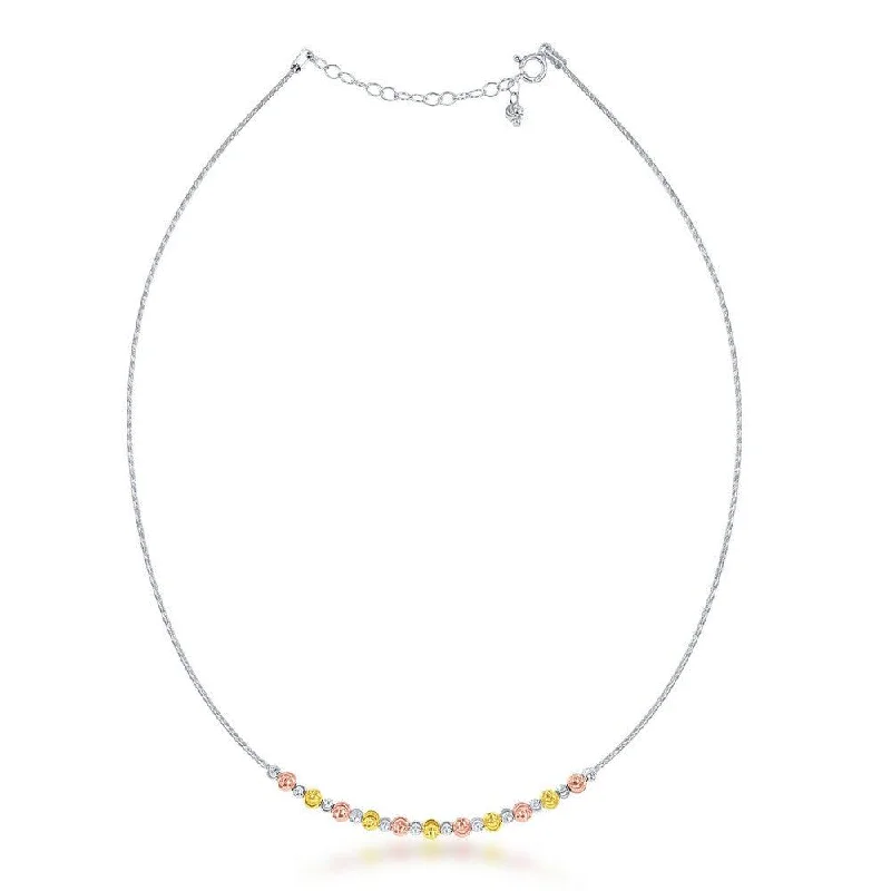 Simple Gold Necklaces-Sterling Silver 1.15mm Tri Color Moon Bead Necklace