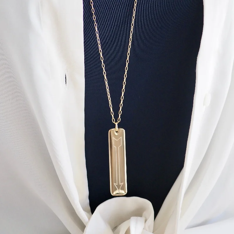 Beautiful Gold Choker Necklaces-ARROW = WIDE BAR MANTRA PENDANT NECKLACE