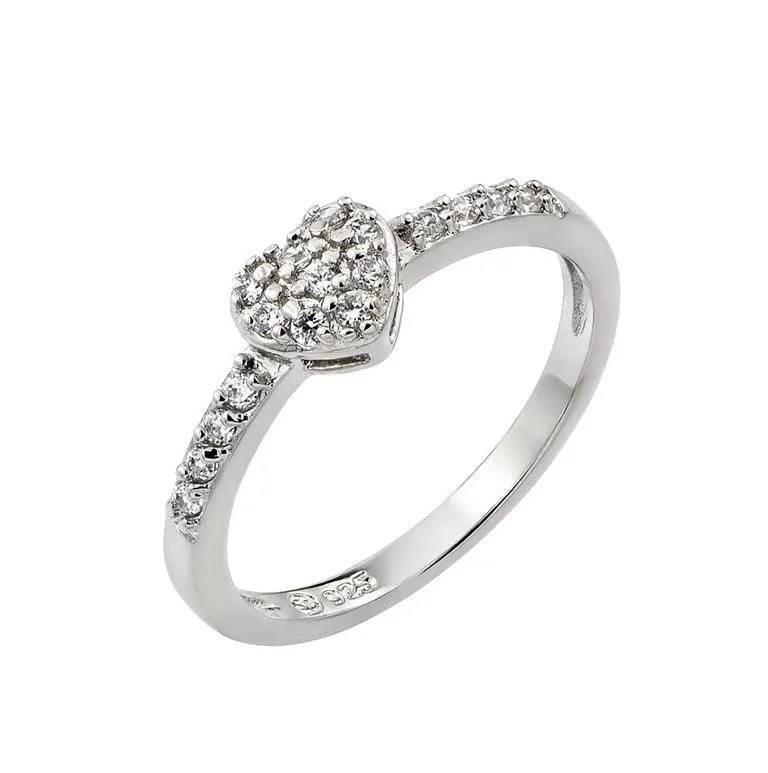 Beautiful Wedding Rings-Rhodium Plated 925 Sterling Silver Clear Inlay CZ April Birthstone Heart Ring  - BGR00784APR