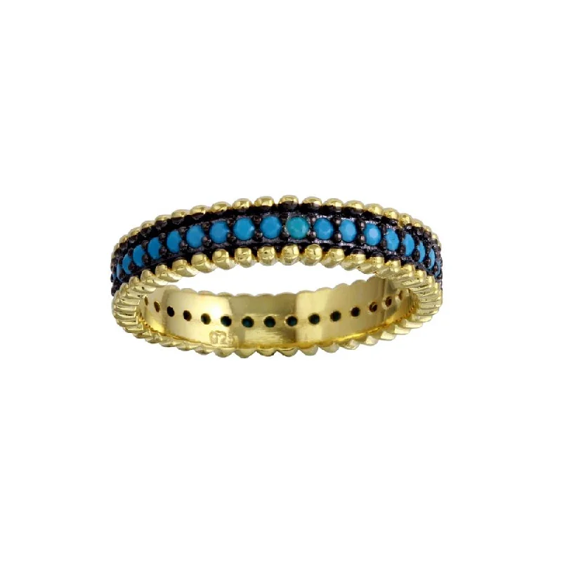 Matching Gold Wedding Rings-Gold Plated 925 Sterling Silver Turquoise Stone Band - BGR01125