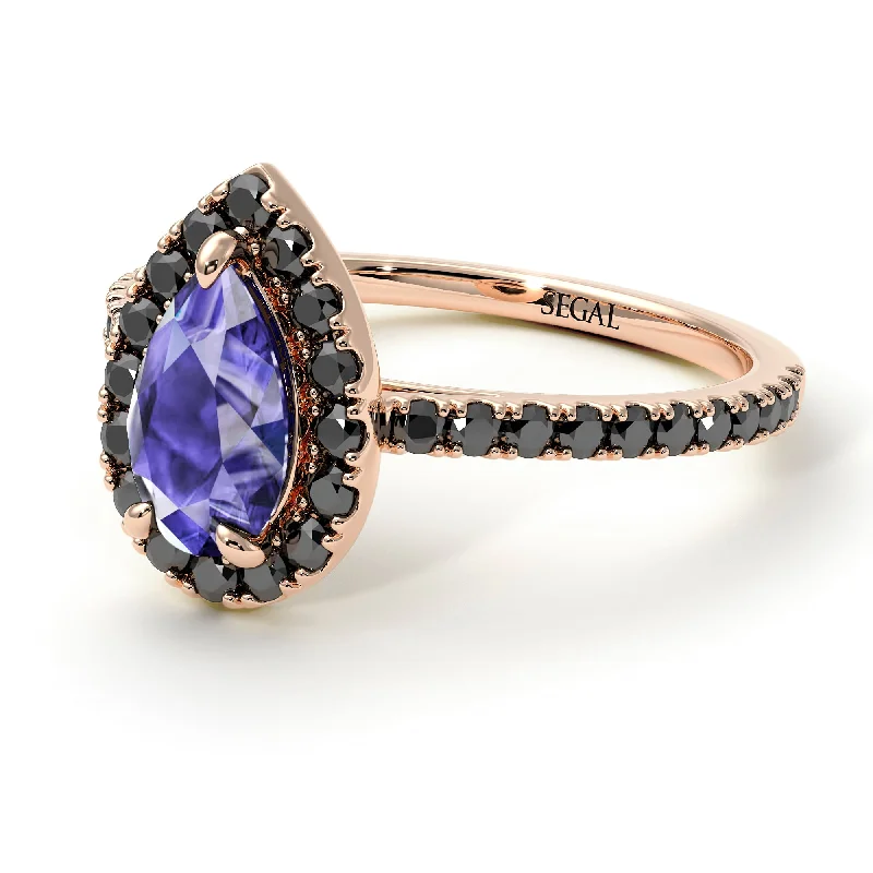 Customizable Engagement Bands-Pear Shaped Halo Tanzanite Ring - Janet No. 205